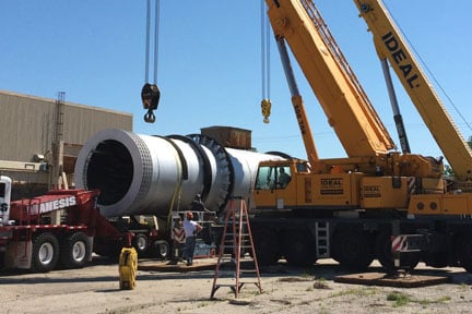 A rotary drum is ready for installation at a customer's facility.