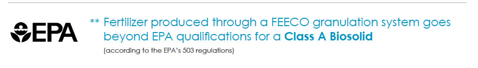 Fertilizer (Fertiliser) produced through a FEECO granulation system goes beyond EPA qualifications for a Class A Biosolid