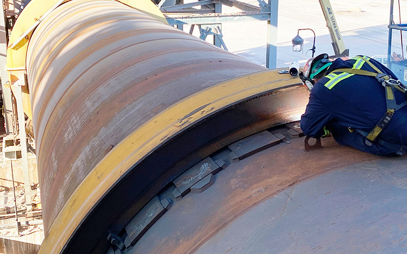 Tire (riding ring) mounting system repair in progress